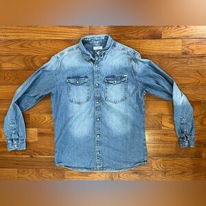 Jack & Jones Blue Denim Snap Shirt Men’s XL Western Pearl Snap Casual Workwear